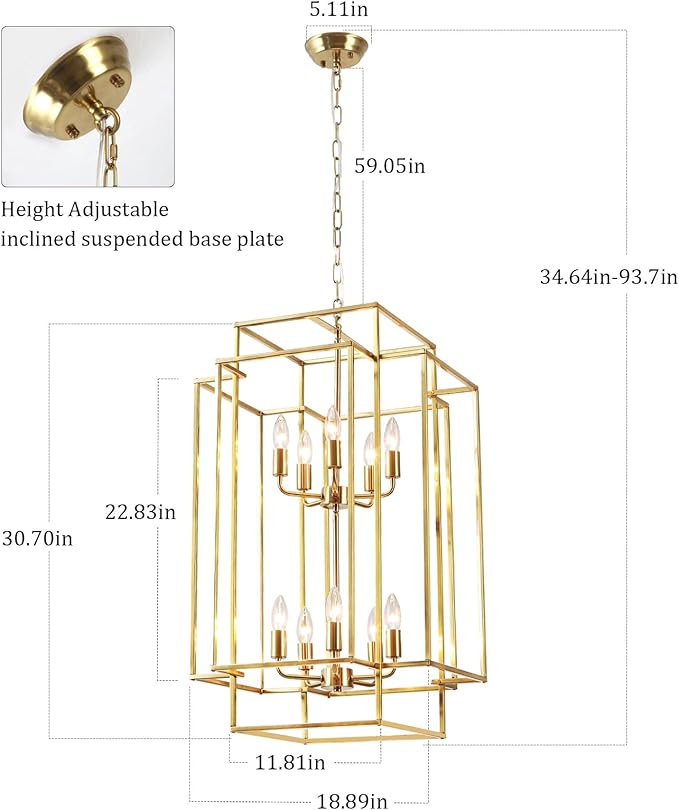 30" Farmhouse Gold Chandelier, 10-Light Foyer Lighting Fixtures, Lantern Tiered Pendant Light Fixtures, Metal Rustic High Ceiling Chandelier for Dining Room Entryway Staircase-CasaMuseHome