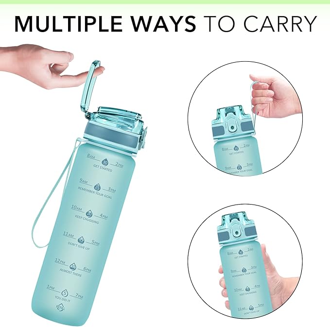 32oz Motivational Water Bottles with Time Marker & Fruit Strainer, Transparent Gradient Color Water Bottle with Times to Drink, Leakproof & BPA Free, Reusable Bottle with Strap (No Straw)-CasaMuseHome
