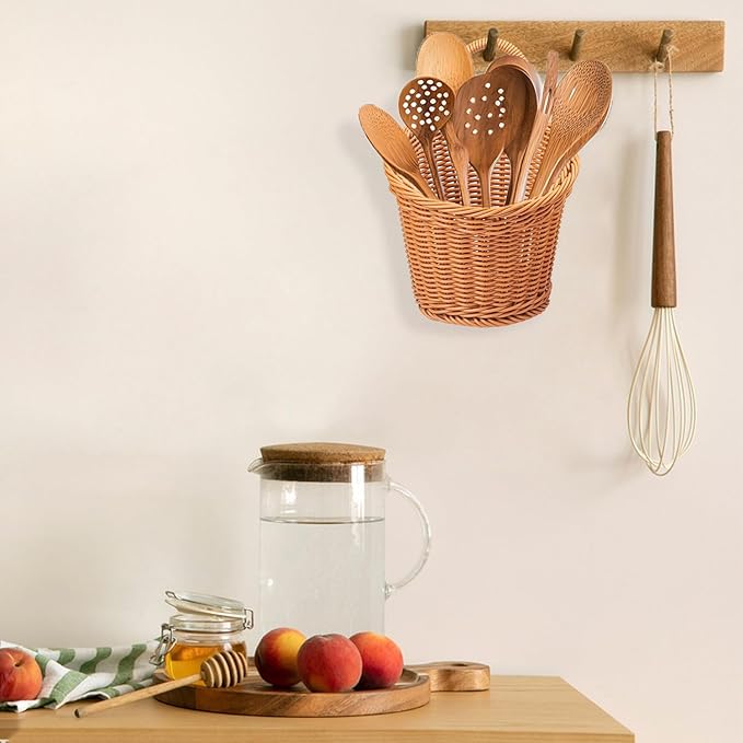 6 Pack 3 Size Woven Hanging Fruit Basket, Wall Hanging Wicker Baskets, Wall fruit Wicker Basket for Kitchen, Planter, Vegetable & Fruit, Boho Home Decor-CasaMuseHome