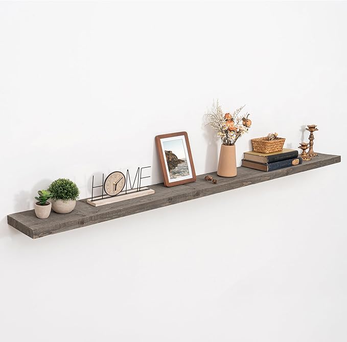 72 inch Floating Shelves for Wall, 8" Deep Rustic Reclaimed Barnwood Shelves, Floating Shelf Wall Hanging Shelves with Invisible Heavy-Duty Metal Bracket | Wall Mounted | Farmhouse Style, 1PC,Grey-CasaMuseHome