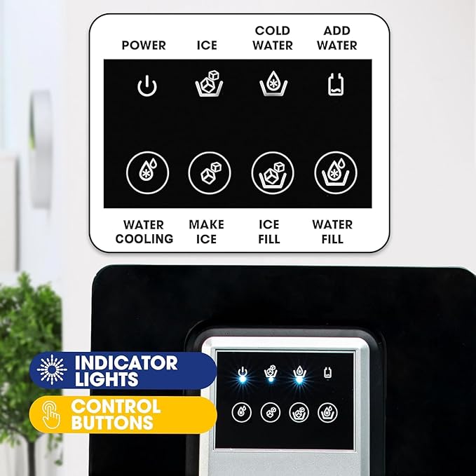 2 in 1 Bottom Load Water Cooler Dispenser with Ice Maker for 3 Gallon Bottle 17lbs Daily Capacity (NO HOT Water) Black-CasaMuseHome