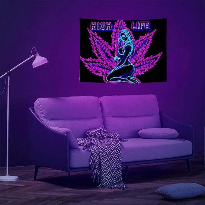 ADDWel Blacklight Tapestry for Bedroom, Tapestry Glow In The Dark, UV Reactive Black Light Posters Wall Hanging for Bedroom Dorm Living Room Backdrop Decor-CasaMuseHome