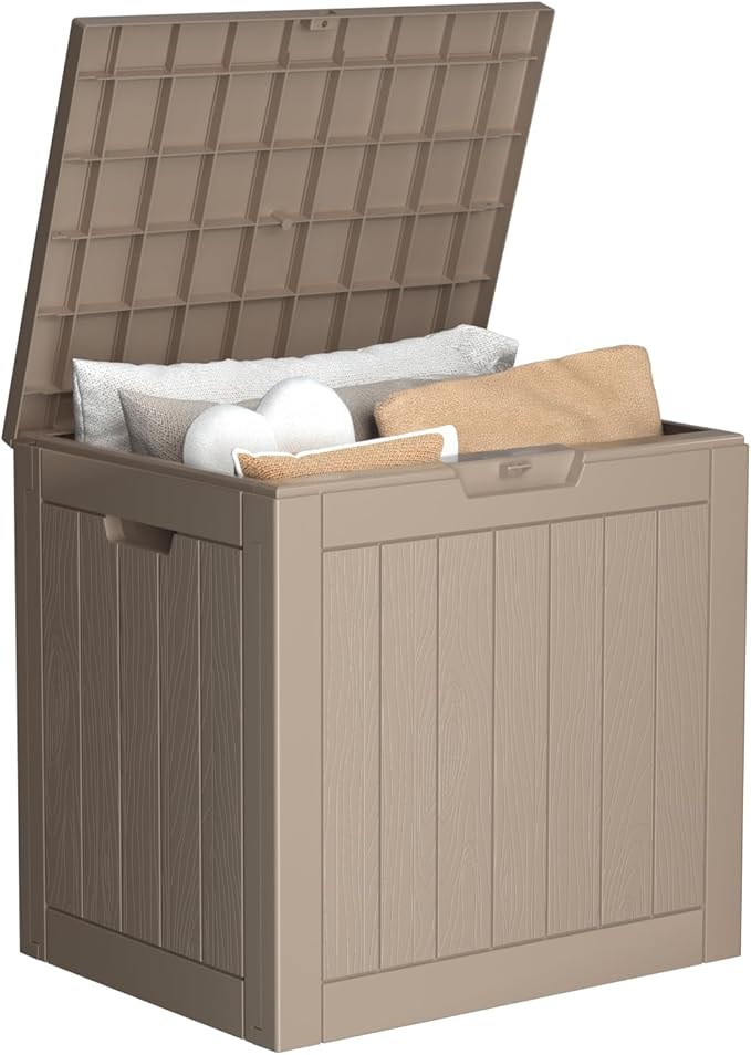 30 Gallon Deck Box Large Outdoor Storage for Patio Furniture,Outdoor Cushions,Garden Tools and Pool Supplies,Waterproof,Resin,Lockable(Grey)-CasaMuseHome