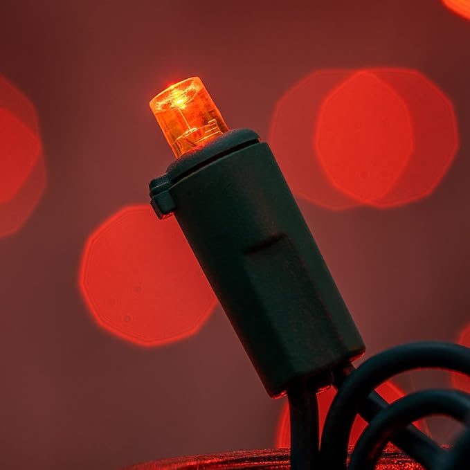 200 Count Orange Wide Angle LED Christmas Lights, 66 ft Green Wire UL Certified Commercial Grade 5mm Holiday String Light Set (Orange)-CasaMuseHome