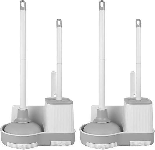 2 Pack Toilet Brush and Plunger Set, 3 in 1 Toilet Bowl Brush and Holder with Crevice Cleaning Brush Wall Mounted Household Bathroom Cleaning Tools Combo(2)-CasaMuseHome