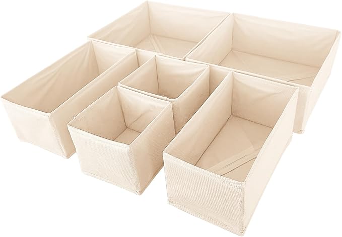 6 Pack Drawer Organizers for Clothing,Fabric Foldable Closet Organizers and Storage Dresser Drawer Dividers Storage Basket Bins for Clothes,Socks,Scarves,Ties,Underwear,Towels-CasaMuseHome