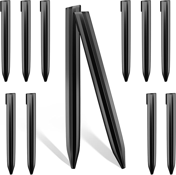 8Inch Metal Landscape Edging Stakes, 13Pcs Galvanized Steel Garden Stakes Top Curved Corrugated Landscaping Anchoring Spikes for Yard, Black-CasaMuseHome