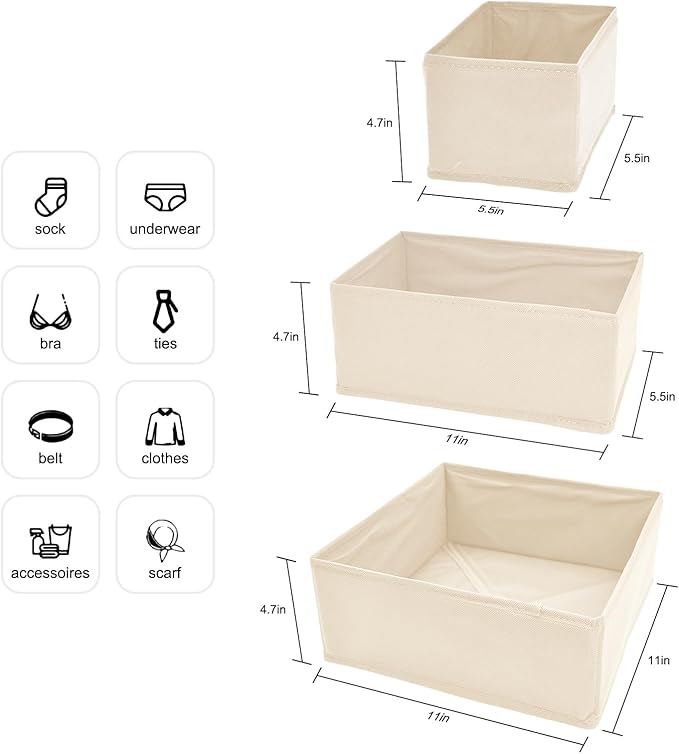 6 Pack Drawer Organizers for Clothing,Fabric Foldable Closet Organizers and Storage Dresser Drawer Dividers Storage Basket Bins for Clothes,Socks,Scarves,Ties,Underwear,Towels-CasaMuseHome