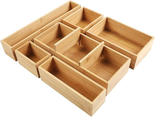 Kootek Bamboo Drawer Organizer with Removable Dividers, 6 Pcs Adjustable Kitchen Drawer Organizer Utensils Bamboo Organizers Silverware Storage Box Cutlery Tray Multi-Use for Bathroom, Makeup, Office-CasaMuseHome