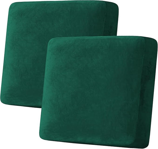 H.VERSAILTEX Velvet Stretch Couch Cushion Cover Plush Cushion Slipcover Cushion Furniture Protector Seat Cushion Sofa Cover (2 Piece Large Sofa Cushion Covers, Vintage Green)-CasaMuseHome
