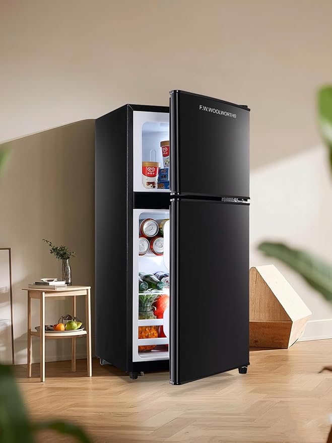 3.5 Cu.Ft Compact Refrigerator with Freezer, Mini Fridge with 2 Doors for Office, Kitchen, Dorm and Bedroom, Small Fridge with 7 Level Temp Adjustable Thermostat, Black-CasaMuseHome