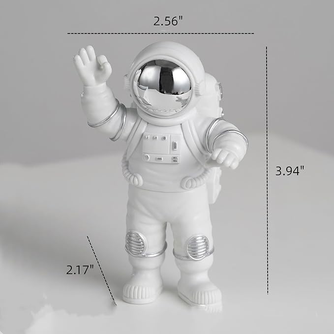 3 Pcs Silver White Astronaut Statues Set, Spaceman Sculpture Figurines Home Ornament Cake Toppers Gift-CasaMuseHome