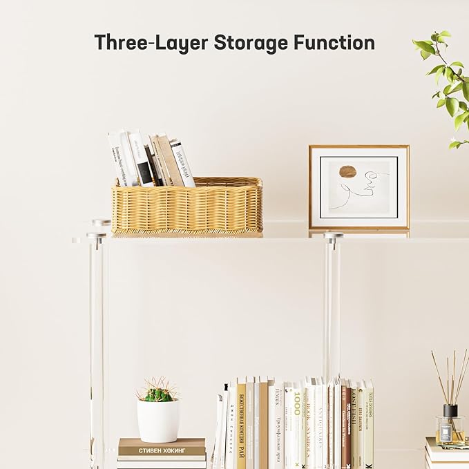 Acrylic Console Table, 29.53" Modern Entryway Table with Storage Shelves, 3 Tier Layer Storage for Foyer, Living Room, Clear.-CasaMuseHome