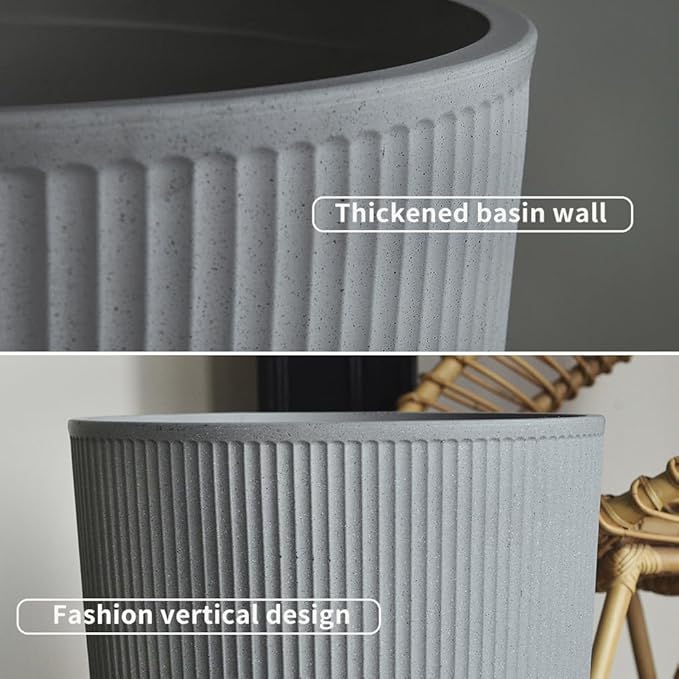 2 Pcs Pack 18.5 Inches Heavy Duty Plastic Resin Tall Tapered Planter Pots Large Round Planter Flower Pot with Drainage Holes for Indoor Outdoor Deck Porch Garden Home Patio Front Door (Light grey, M)-CasaMuseHome