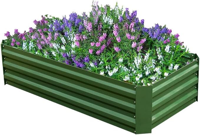 4x2x1ft Metal Raised Garden Bed Kit，Galvanized Garden Bed Box for Vegetables, Flowers, Herbs, and Succulents,60 Gallon Capacity - Green-CasaMuseHome