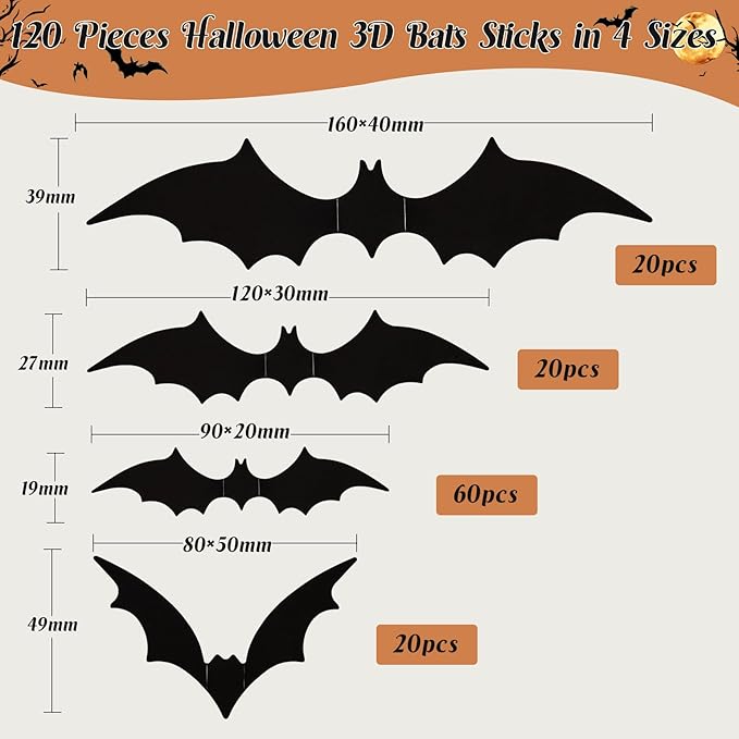 3 Pack Halloween Decorations Sets, Black Lace Spider Webs Table Runner & Halloween Cobweb Fireplace Scarf with 120 pcs 3D Bat for Halloween Indoor Decors Party Supplies-CasaMuseHome