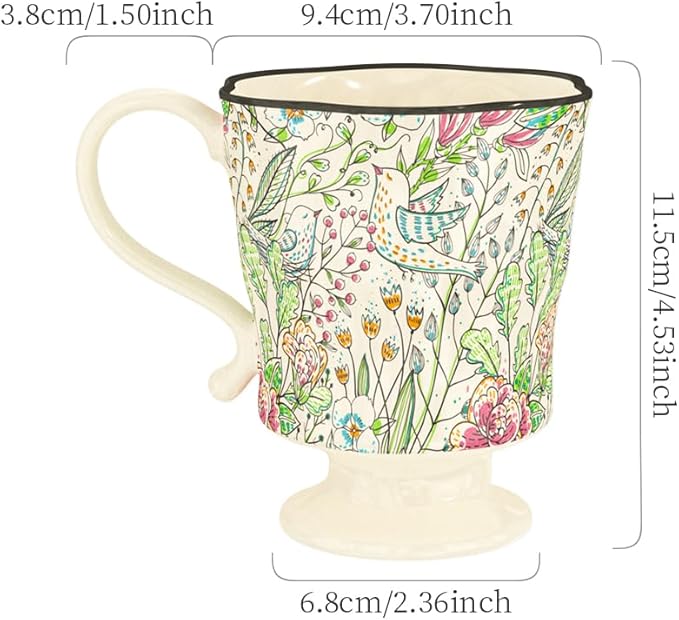 360ml -12.17oz Painted Garden floral Ceramic Mug - Cute Espresso Latte Shot Cup - Gift for Women, Dishwasher Safe-CasaMuseHome