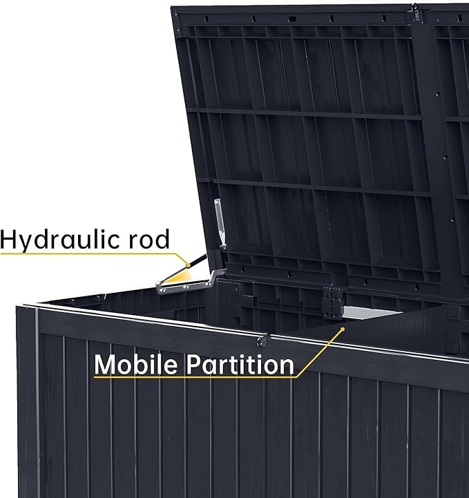 182 Gallon Deck Box Waterproof, UV Resistant Resin Outdoor Storage Box with Hydraulic Rod, Lockable Design and Enhanced Durability for Patio, Garden, and Poolside Use-CasaMuseHome