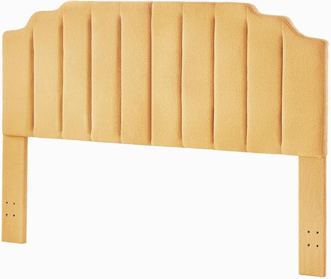 24KF Yellow Teddy Fabric Tufted King Upholstered Headboard, Modern Vertical Channel Design California King Headboard with Stepped Silhouette Top Edge,6026-K-Teddy Yellow-CasaMuseHome