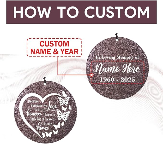 45inch Personalized Wind Chimes, Metal Memorial Wind Chimes, Heart Butterfly Wind Chime for Loss of Loved Dad/Mom, Sympathy Memorial Gifts Wind Chime Deep Tone Outdoor Decorations-CasaMuseHome