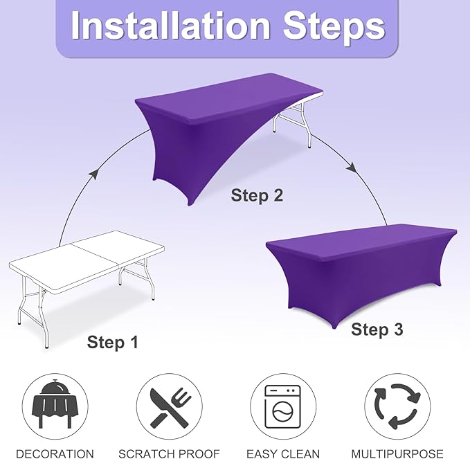ABCCANOPY 4 FT Spandex Table Cover Stretch Fitted Wrinkle Resistant Tablecloth Reuse for Rectangular Folding Table Patry Event Wedding Banquet Protector Purple-CasaMuseHome