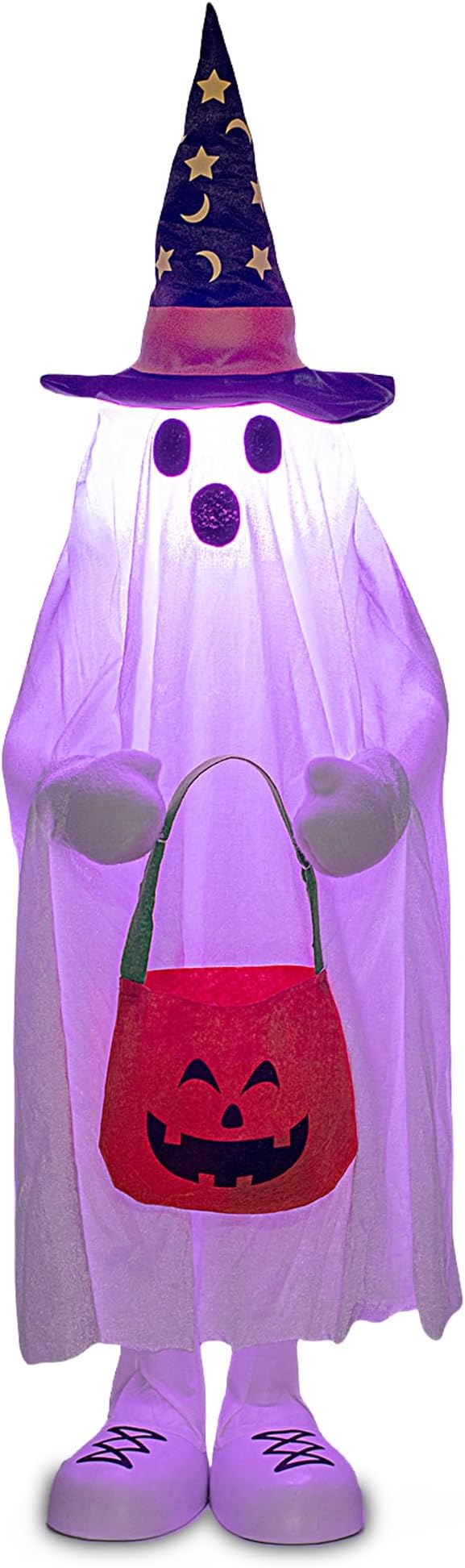 37" Cute Front Porch Light Up Halloween Ghost Décor, Kids Standing Trick or Treat Indoor and Outdoor Decorations-Star Moon-CasaMuseHome