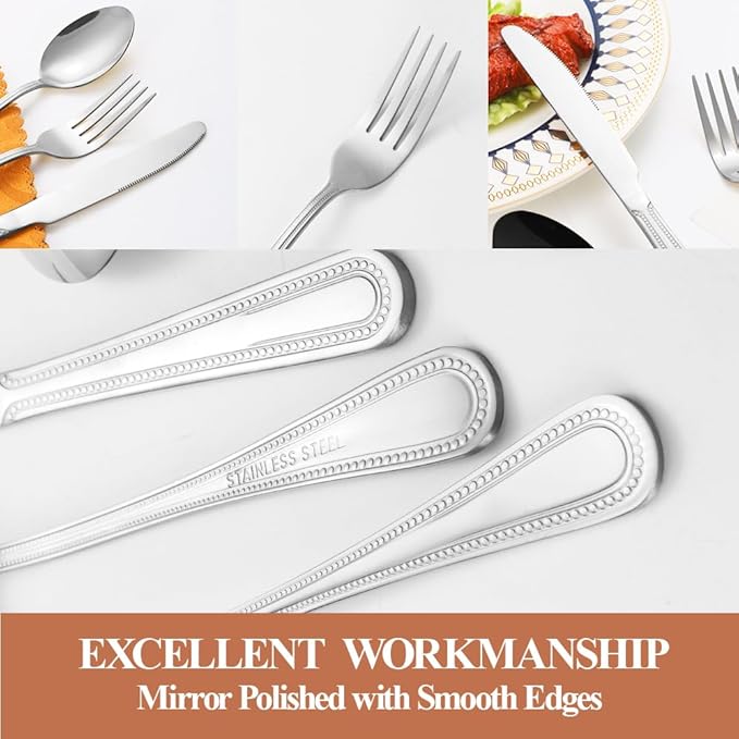 20 Pcs Silverware Set for 4 with Pearled Edge Handle design, Food Grade Stainless Steel Flatware Set, Eating Utensils Sets Include Fork/Knife/Spoon, Reusable Cutlery Set, Dishwasher Safe-CasaMuseHome