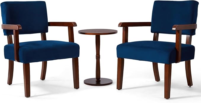 Accent Chair Set of 2 with Table, Living Room Chairs with Velvet Soft Seat & Armrests for Living Room Bedroom Reading Room Waiting Room (Velvet Navy)-CasaMuseHome