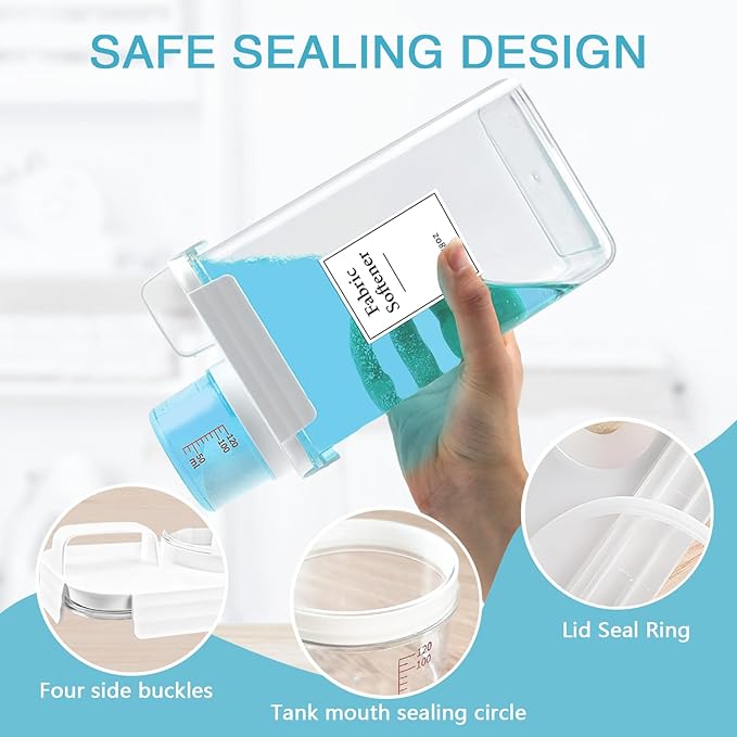 2 Pack Laundry Detergent Dispenser, 78oz Detergent Dispenser, Refluxable Laundry Detergent Container, Plastic Liquid Laundry Detergent Dispenser for Laundry Room Organization with 6 Labels-CasaMuseHome