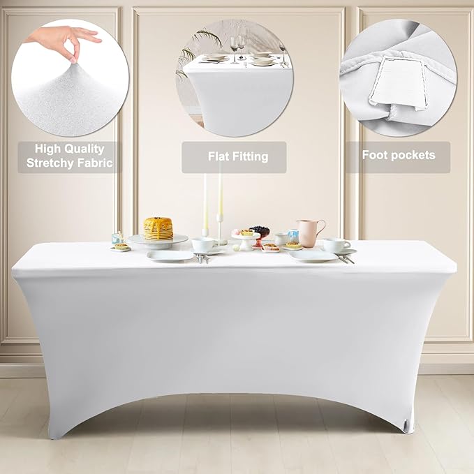 ABCCANOPY 2 Pack 6 FT Off White Spandex Table Cover Stretch Fitted Wrinkle Resistant Tablecloth Reuse for Rectangular Folding Table Patry Event Wedding Banquet Protector-CasaMuseHome