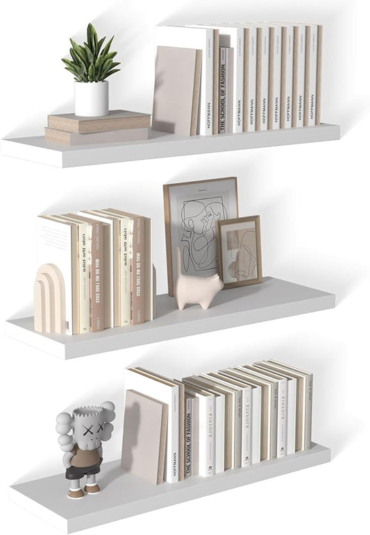 12 Inch Deep Floating Shelves for Wall 3 Pack White Floating Shelves Large Storage Space Wall Mount Shelf for Living Room Kitchen Bathroom 36" W x 12" D x 1.2" H White-CasaMuseHome