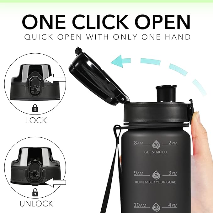 32oz Motivational Water Bottles with Time Marker & Fruit Strainer, Transparent Gradient Color Water Bottle with Times to Drink, Leakproof & BPA Free, Reusable Bottle with Strap (No Straw)-CasaMuseHome