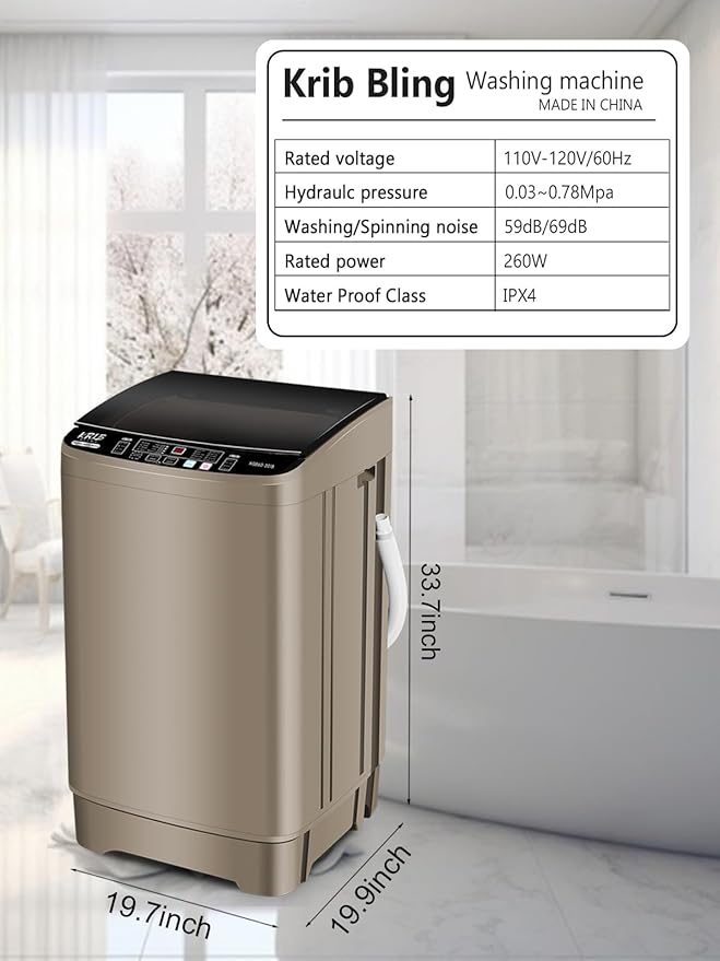 17.7 lbs Portable Washer Drain Pump, Full Automatic Washing Machine with LED Display, 10 Programs & 8 Water Levels Selections, Ideal for Camping, Apartment, Dorm, Glod-CasaMuseHome