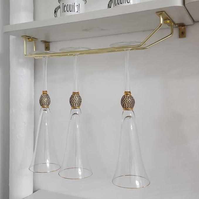 14-Inch Gold Wine Glass Rack, Under Cabinet Wine Glass Holder Stainless Steel Stemware Rack - Hanging Stemware Holder for Cabinet Kitchen Bar, Set of 4-CasaMuseHome