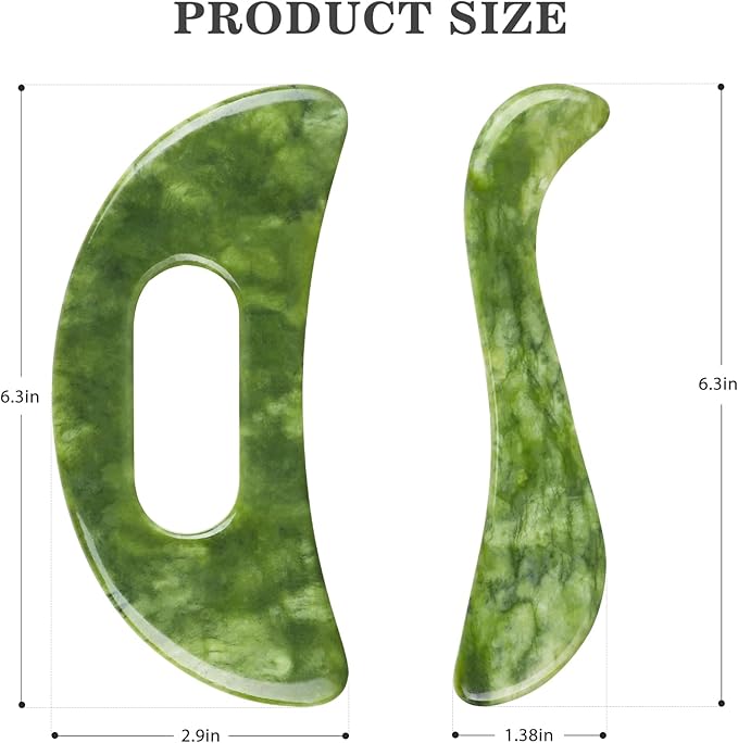 2 PCS Jade Stone Gua Sha Massage Tool, Large Guasha Muscle Scraper Tools Set with Handle Muscle Scraping Massage Tools S Shaped Anti Cellulite Spa Acupuncture Tools for Lymphatic Drainage-CasaMuseHome