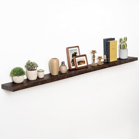 72" Floating Shelves, Live Edge Elm Wood Floating Shelf for Wall, Wall-Mounted Display Shelves with Invisible Heavy-Duty Bracket, Long Floating Shelf for Bathroom, Kitchen, Living Room, Walnut Color-CasaMuseHome