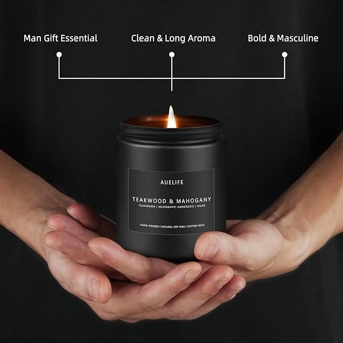 2 Pack Teakwood & Mahogany Candle | Scented Candles for Men, Man Gifts for Men - Masculine Candles - Soy Candle for Home Scented - 7oz Black Jar, Long Lasting-CasaMuseHome