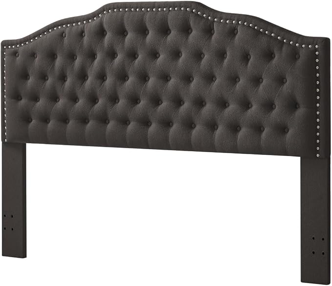 24KF Upholstered Button Tufted King Size Headboard with Nailhead Trim, Elegant Boucle Fabric California King headboard, 6031-K-Boucle-Dark Gray-CasaMuseHome