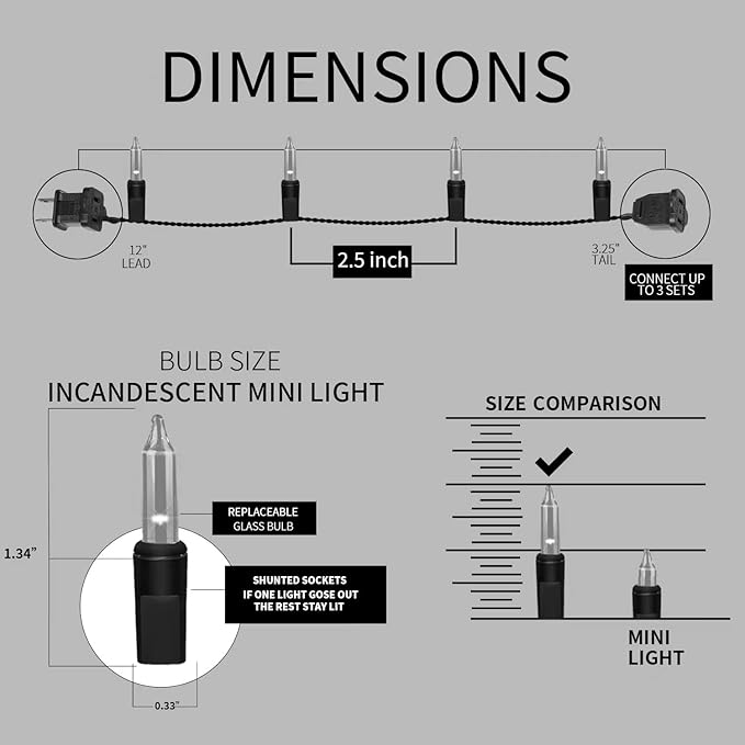 150LIGHTS Yellow Extra-Bright with End Connectors Christmas Decorative Lights 9.72m UL Certified Mini String Light Set Waterproof for Home Garden Holiday Christmas Tree Party Patio Wedding-CasaMuseHome