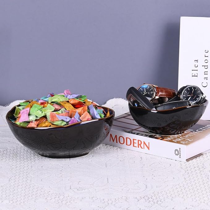 6" Blue Ceramic Decorative Bowl, Entryway Table Decor Pottery Key Bowl, Candy Dish, Salad Bowl, Blue Decor Small Jewelry Trinket Dish for Bedroom, Centerpiece, Bedside Table, Living Room Decor-CasaMuseHome