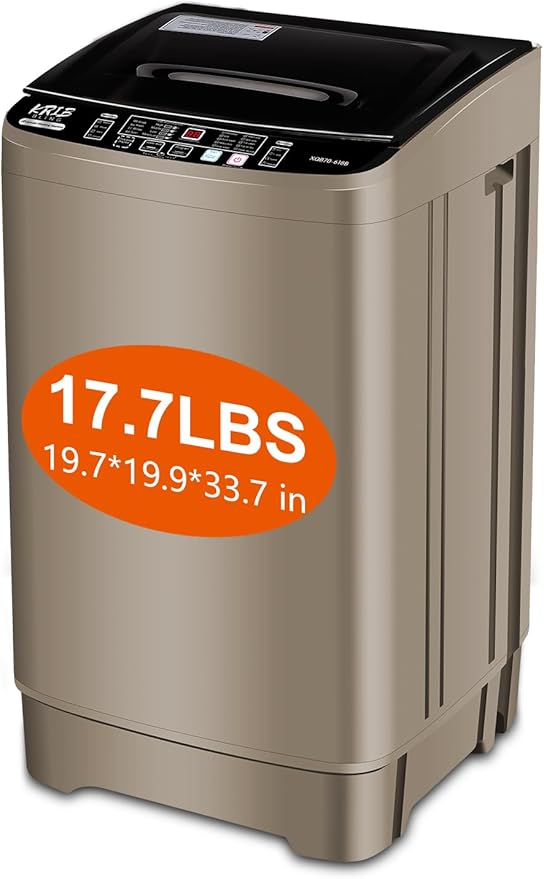 17.7 lbs Portable Washer Drain Pump, Full Automatic Washing Machine with LED Display, 10 Programs & 8 Water Levels Selections, Ideal for Camping, Apartment, Dorm, Glod-CasaMuseHome