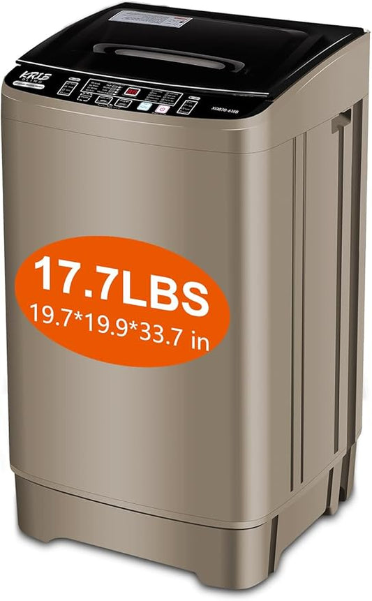 17.7 lbs Portable Washer Drain Pump, Full Automatic Washing Machine with LED Display, 10 Programs & 8 Water Levels Selections, Ideal for Camping, Apartment, Dorm, Glod-CasaMuseHome