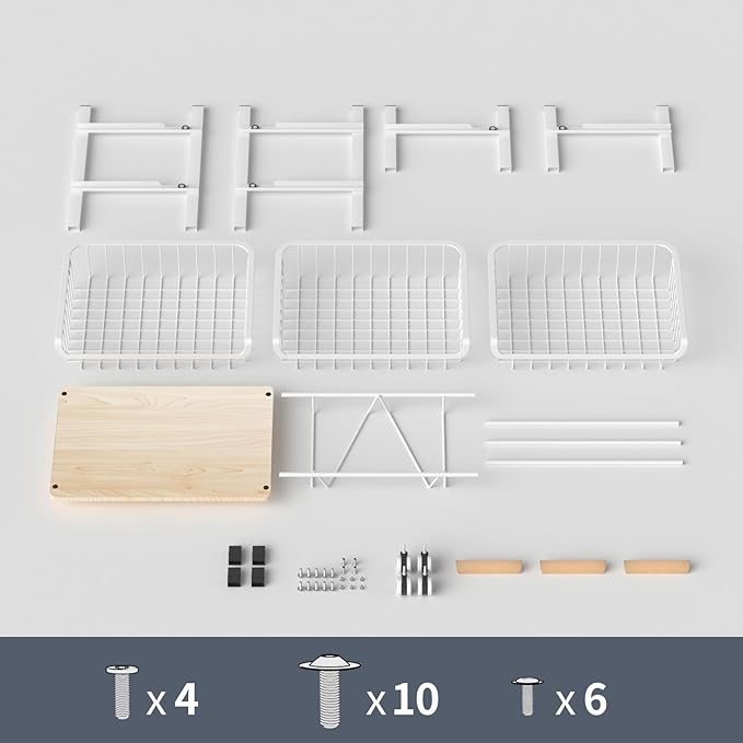 4-Layer Fruit Basket Kitchen Food Storage Organizer and Storage Rack, Stackable Storage cart with Desktop, Pull-Out Hollow Metal Storage Basket, liding Out Storage,White-CasaMuseHome