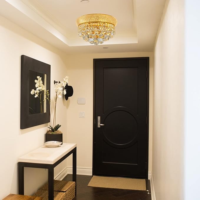 5-Light Crystal Flush Mount Chandelier Ceiling Light Fixture for Living Room Dining Room Bedroom Foyer Entryway Hallway Closet Bathroom (Gold D14)-CasaMuseHome