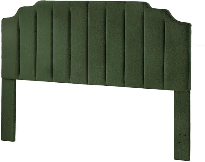 24KF Dark Green Teddy Fabric Tufted King Upholstered Headboard, Modern Vertical Channel Design California King Headboard with Stepped Silhouette Top Edge,6026-K-Teddy Dark Green-CasaMuseHome