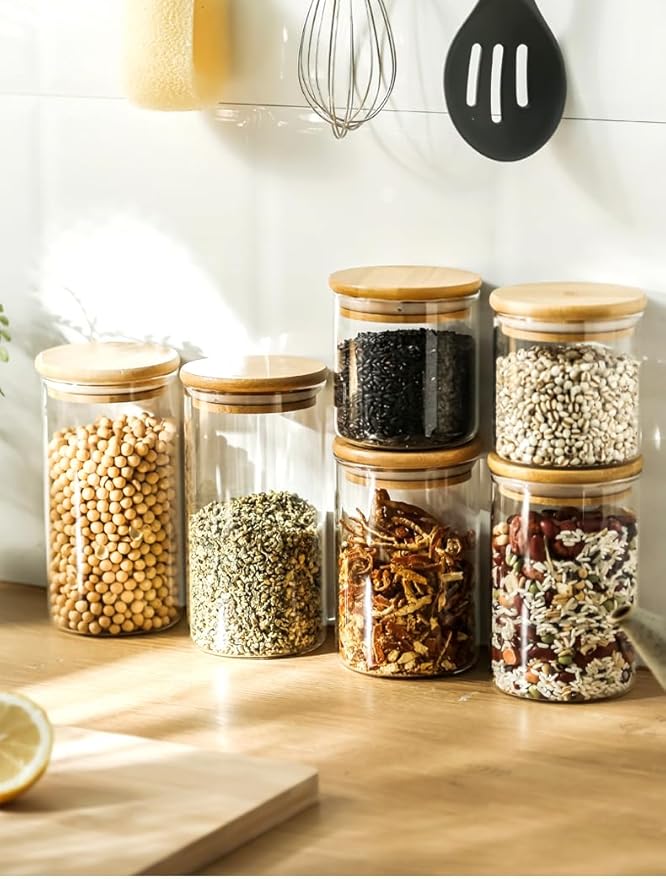 17oz Glass Food Storage Jars, Glass Jars with Bamboo Lids, Kitchen Storage Jars, Set of 12, Canisters with Airtight Lids for Spice, Coffee, Cookie, Pantry Organizers-CasaMuseHome