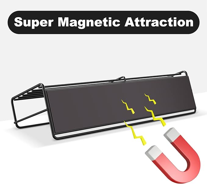 5-Pack Moveable Magnetic Spice Rack Organizer With 6 Hooks for Refrigerator, Metal Fridge Shelf, Black-CasaMuseHome