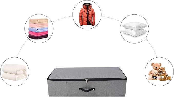 2PCS Foldable Under Bed Storage Container with Plastic Support Liner, Handles, Zipper lid, Sweater Pillow Blankets ClothesStorage Organizer for Bedroom and Closet, 29×15×7inch, Dark Grey-CasaMuseHome