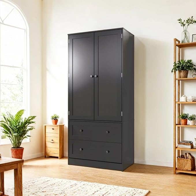 64.2" Tall Black Kitchen Pantry, Storage Cabinet with Doors and Drawers, Freestanding Wooden Organizer for Kitchen, Dining Room-CasaMuseHome