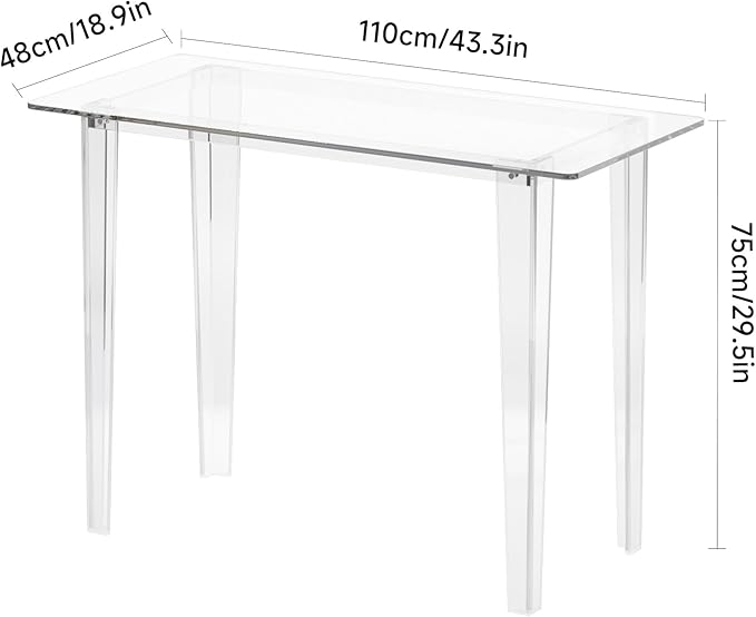 Acrylic Desk, Modern Study Table for HomeOffice-Extended Surface Multi-Purpose Console & EntrywayTable, Sturdy Lightweight Design (42.5-inch, Transparent)-CasaMuseHome